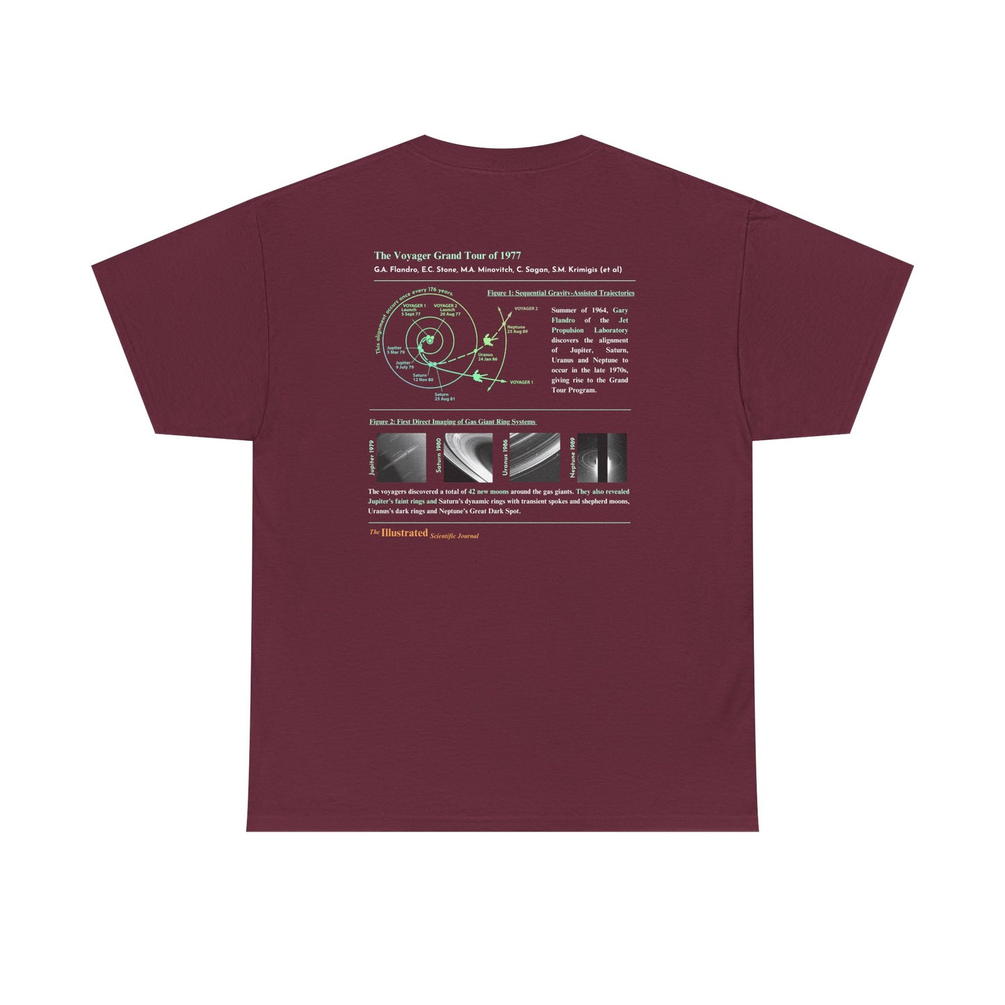 Voyager Grand Tour Shirt | Unisex Heavy Cotton Tee | 1977 Space Probe Design | Fun Gift for Science, NASA, STEM and Sci-Fi Fans