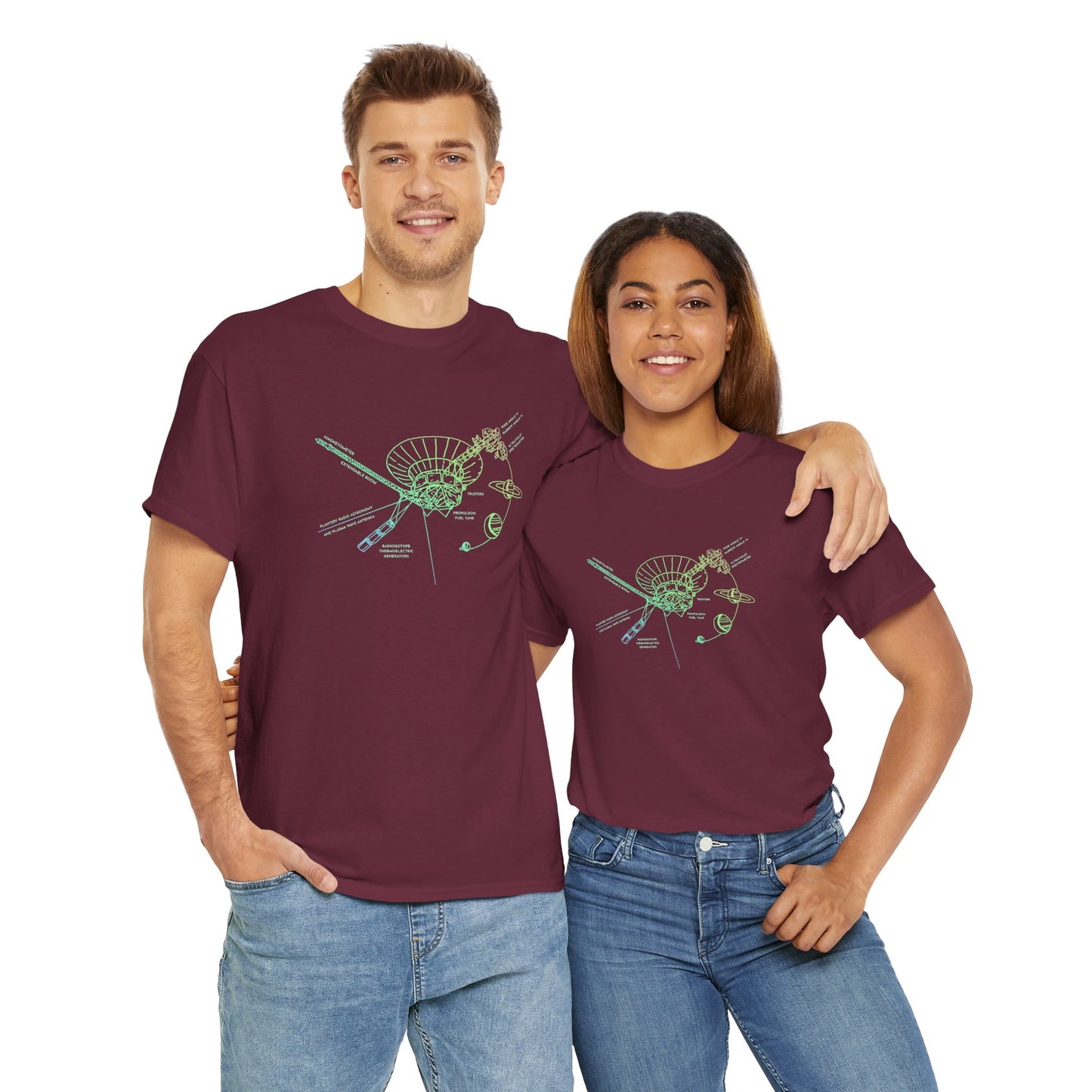 Voyager Grand Tour Shirt | Unisex Heavy Cotton Tee | 1977 Space Probe Design | Fun Gift for Science, NASA, STEM and Sci-Fi Fans