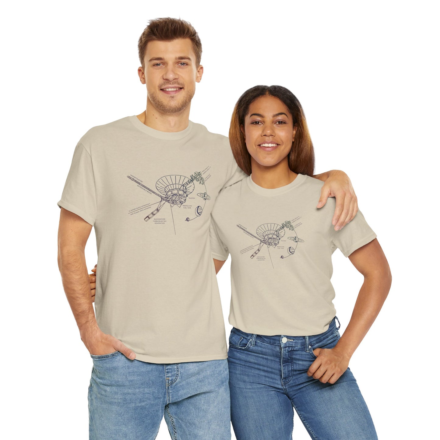 Voyager Grand Tour Shirt | Unisex Heavy Cotton Tee | 1977 Space Probe Design | Fun Gift for Science, NASA, STEM and Sci-Fi Fans